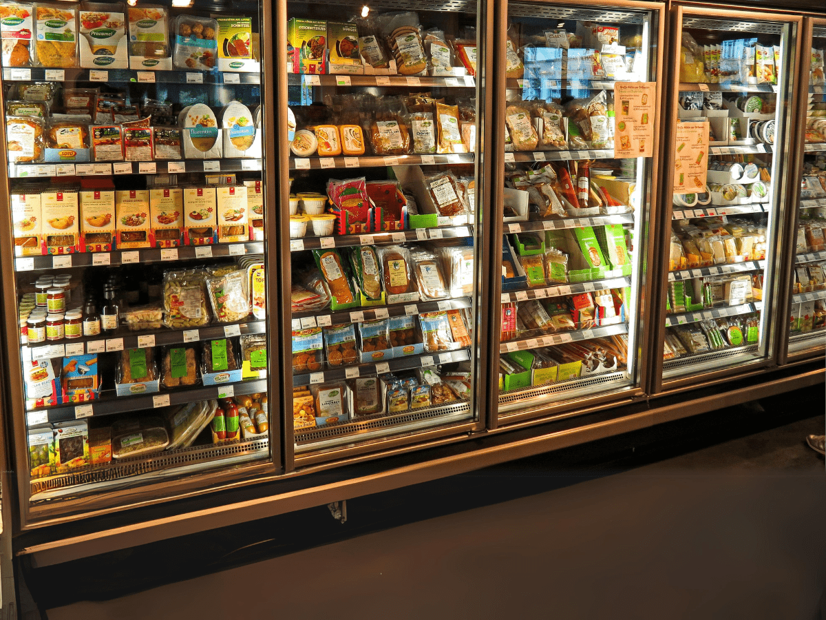 Display fridge stocked with a variety of chilled beverages