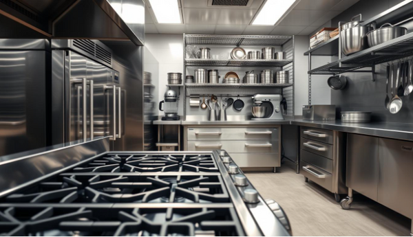 High-quality stainless steel benches and countertops in a professional restaurant kitchen