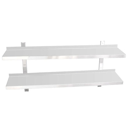 Kitchen Knock Double Tier Stainless Steel Flat Wall Shelf 900-1800mm - image 1