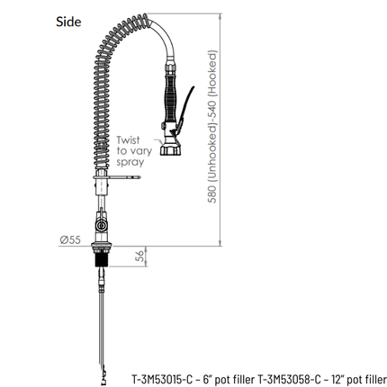 3Monkeez Stainless Steel Compact Dual Bench Mount Pre-Rinse with Optional Pot Filler