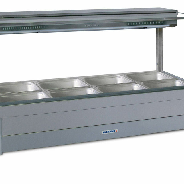 Roband Square Glass Hot Food Display Bar, 8 pans double row with roller doors