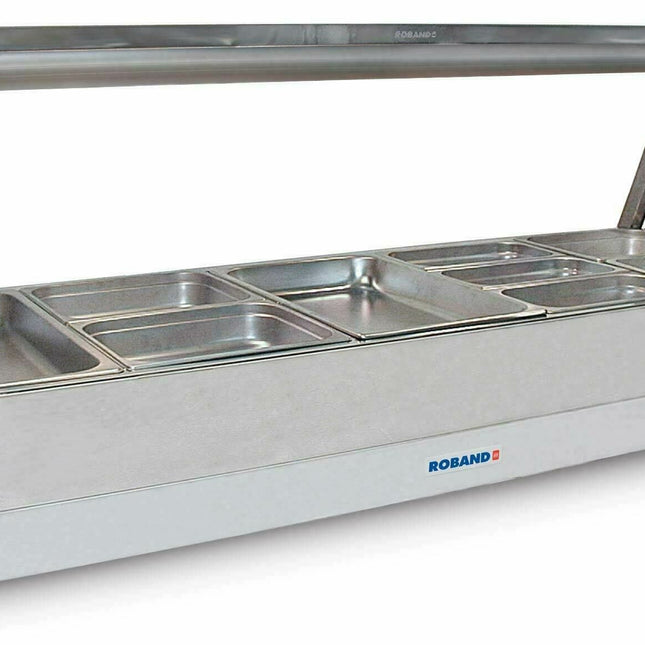 Roband Straight Glass Hot Food Display Bar, 10 pans double row