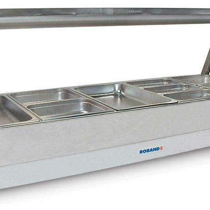 Roband Straight Glass Hot Food Display Bar, 10 pans double row with roller door