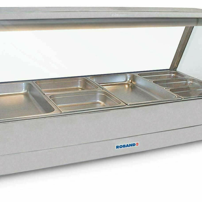 Roband Straight Glass Hot Food Display Bar, 8 pans double row with roller doors