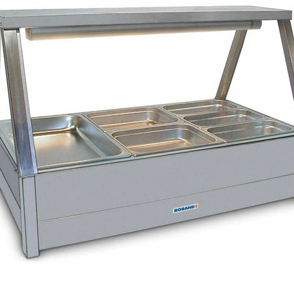 Roband Straight Glass Hot Food Display Bar, 6 pans double row