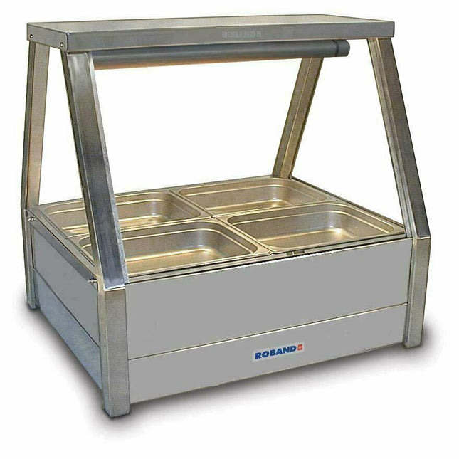 Roband Straight Glass Hot Food Display Bar, 4 pans double row with roller doors