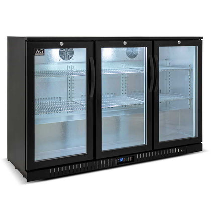AG Equipment 308L Three Door Black Bar Fridge BEER3