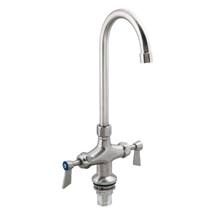 3Monkeez Stainless Steel Dual Bench Mount Tap Body with Gooseneck Spout. 1/2” FI BSP Inlet Hoses