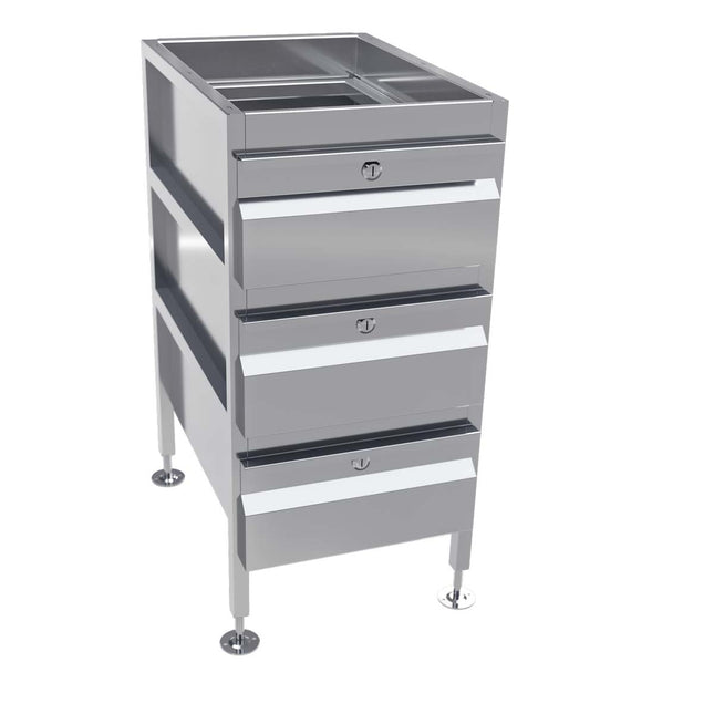 3Monkeez Gastronorm Freestanding Stainless Steel Drawer Unit - 3 drawers - AB-3DRAW-1G