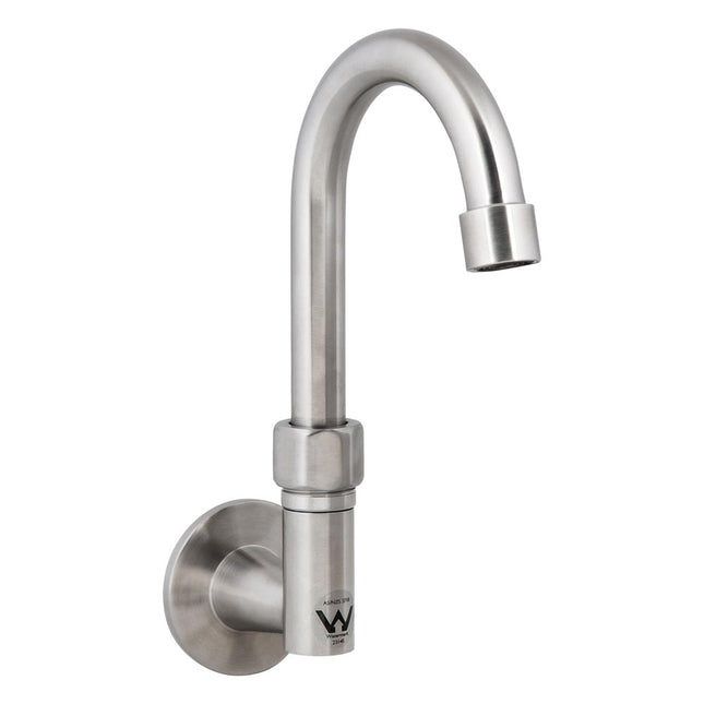 3Monkeez Stainless Steel Wall Elbow with Gooseneck Swivel Spout - 7" Spout - T-3MWEG07