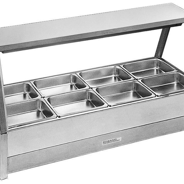 Roband Straight Glass Hot Food Display Bar, 8 pans double row