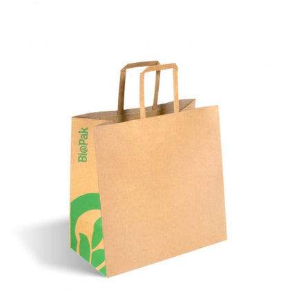 BioPak BAG-TA-F-SMALL Small flat handle paper bags kraft