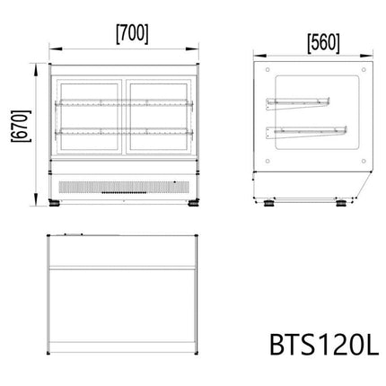 AG Squared Bench Top Cake / Showcase Fridge - 120 Litre - 700mm