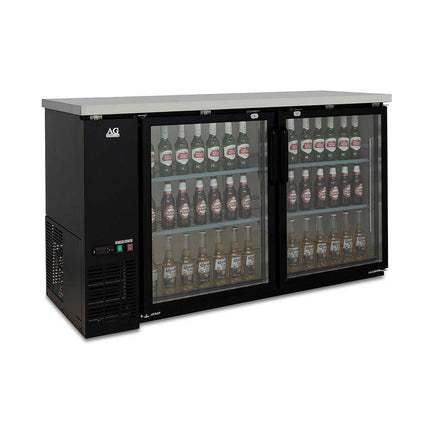 AG Two Door Commercial Glass Door Bar Fridge with Stainless Steel Counter