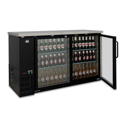 AG Two Door Commercial Glass Door Bar Fridge with Stainless Steel Counter