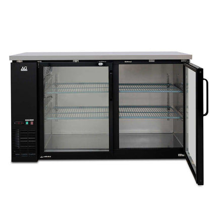 AG Two Door Commercial Glass Door Bar Fridge with Stainless Steel Counter