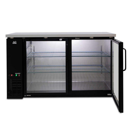 AG Two Door Commercial Glass Door Bar Fridge with Stainless Steel Counter