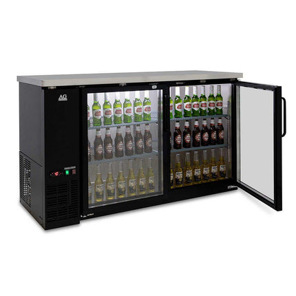 AG Two Door Commercial Glass Door Bar Fridge with Stainless Steel Counter
