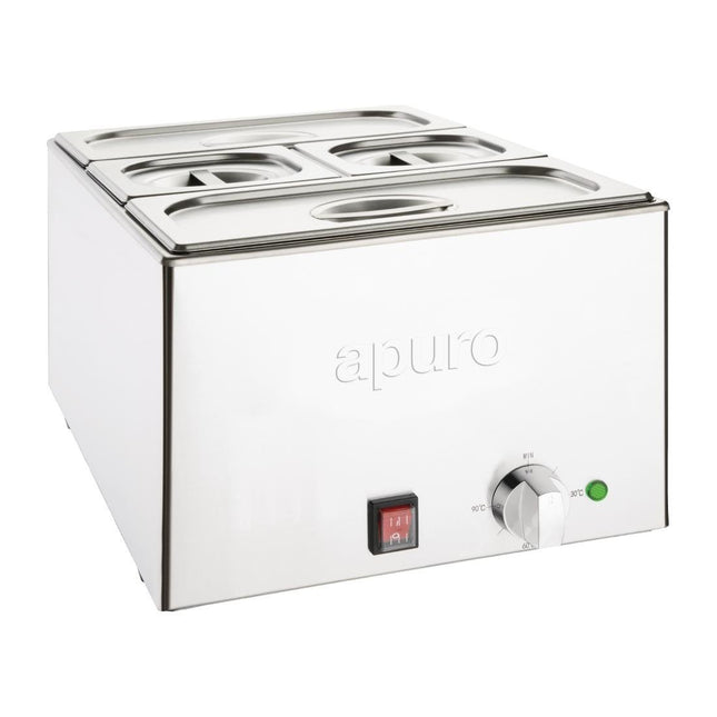 Apuro Bain-Marie with Pans 2x1/3 & 2x1/6 Pans 150mm & Lids 1200W FT691-A