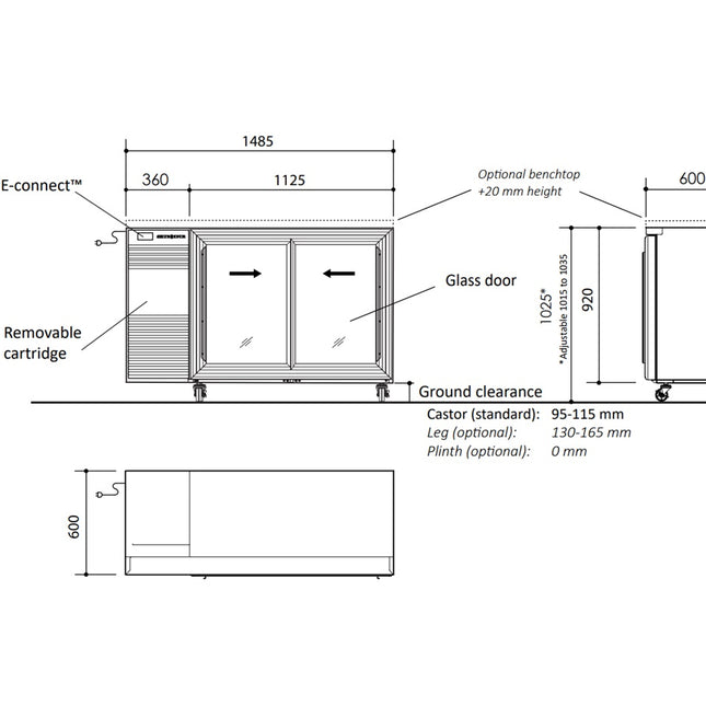 Skope BackBar 2 Glass Sliding Door Fridge BB.2.GSL