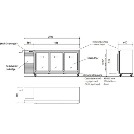 Skope BackBar 3 Glass Sliding Door Fridge BB.3.GSL