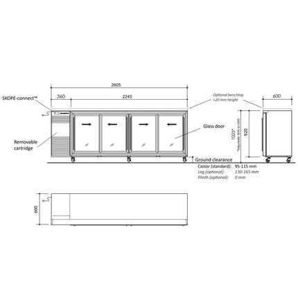 Skope BackBar 4 Glass Sliding Door Fridge BB.4.GSL