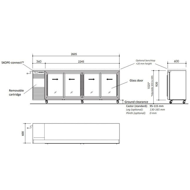 Skope BackBar 4 Glass Sliding Door Fridge BB.4.GSL