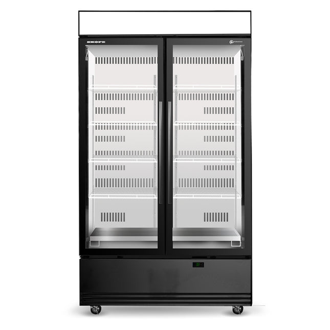 Skope BME1200N-AC 2 Glass Door Display or Storage Fridge, Lit Sign