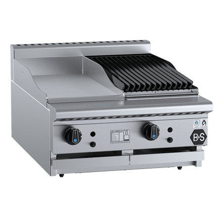 B+S Black Combination 300mm Grill Plate & 300mm Char Broiler Bench Mounted LPG