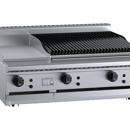 B+S Black Combination 300mm Grill Plate & 600mm Char Broiler Bench Mounted Natural Gas