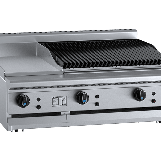 B+S Black Combination 300mm Grill Plate & 600mm Char Broiler Bench Mounted LPG
