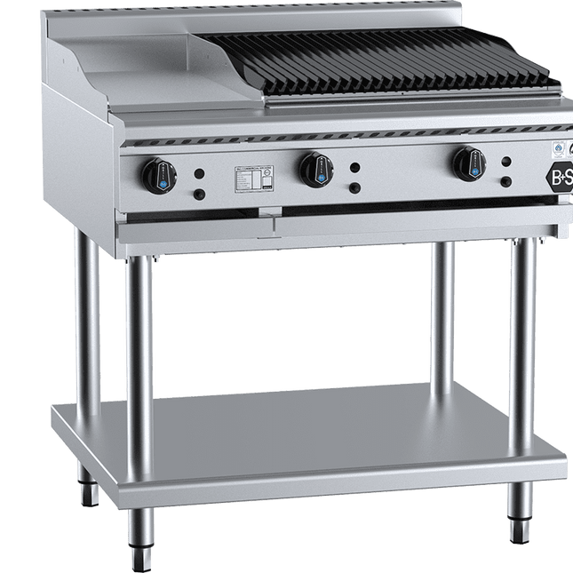 B+S Black Combination 300mm Grill Plate & 600mm Char Broiler Natural Gas