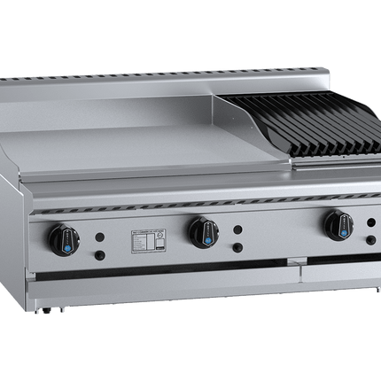 B+S Black Combination 600mm Grill Plate & 300mm Char Broiler Bench Mounted LPG