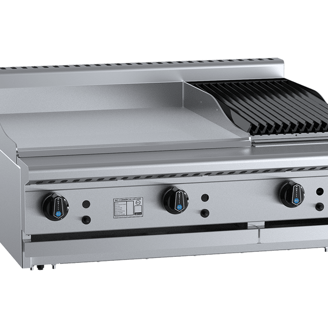 B+S Black Combination 600mm Grill Plate & 300mm Char Broiler Bench Mounted LPG