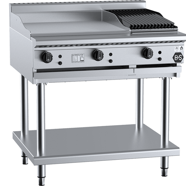 B+S Black Combination 600mm Grill Plate & 300mm Char Broiler Natural Gas