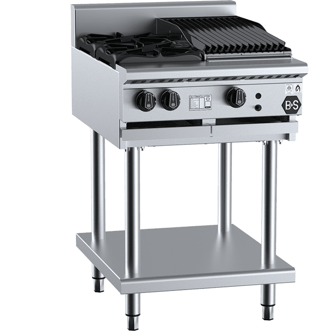 B+S Black Combination Two Open Burners & 300mm Char Broiler Natural Gas