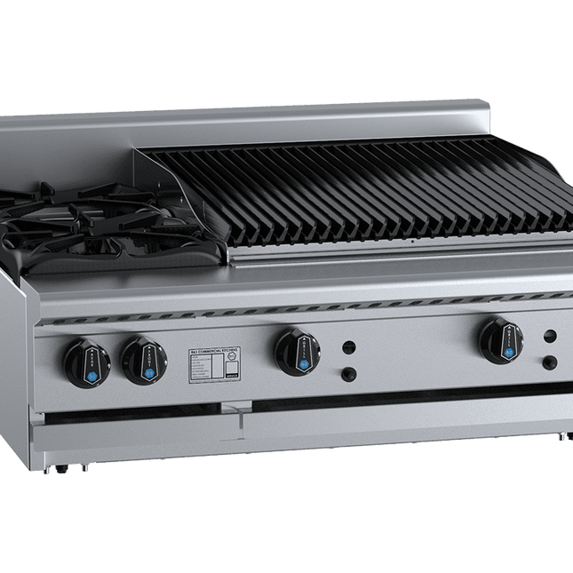 B+S Black Combination Two Open Burners & 600mm Char Broiler Bench Mounted LPG