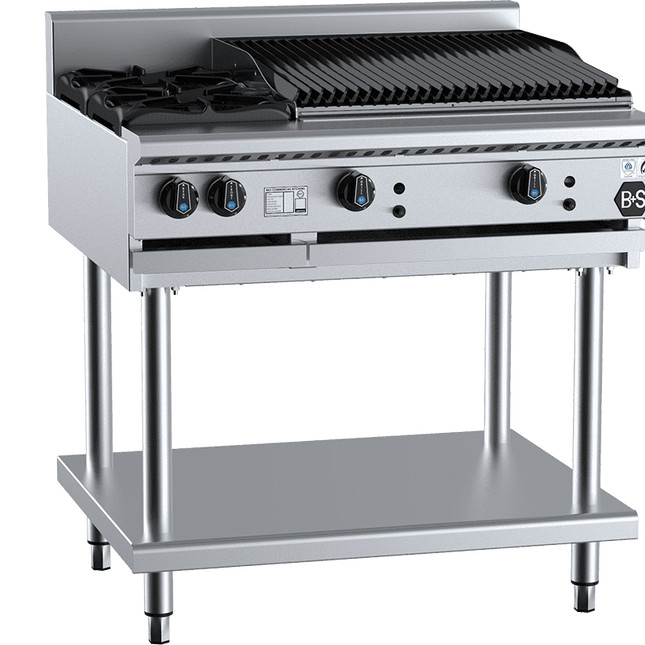B+S Black Combination Two Open Burners & 600mm Char Broiler LPG