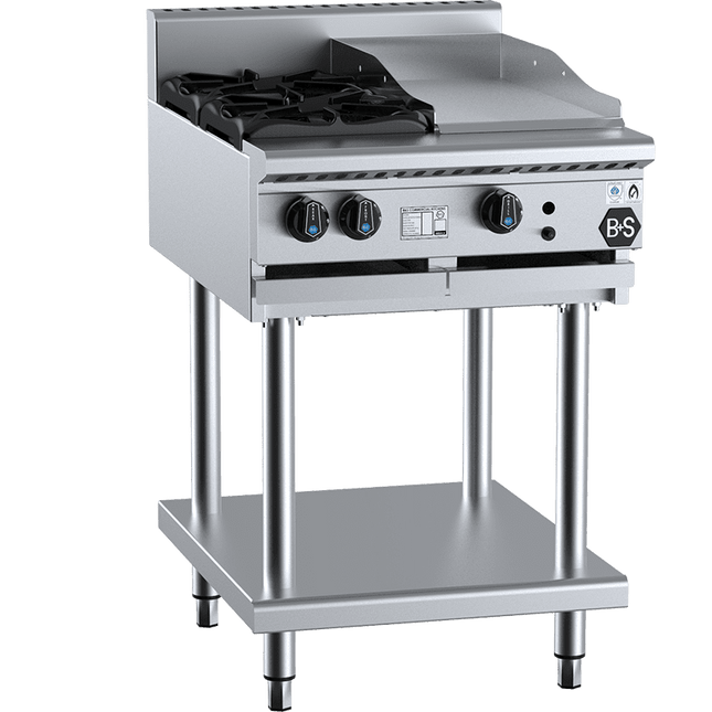 B+S Black Combination Two Open Burners & 300mm Grill Plate Natural Gas