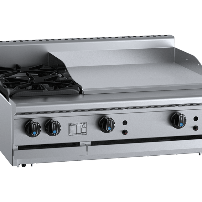 B+S Black Combination Two Open Burners & 600mm Grill Plate Bench Mounted Natural Gas