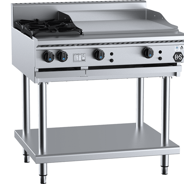 B+S Black Combination Two Open Burners & 600mm Grill Plate Natural Gas