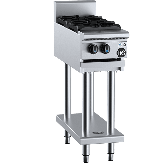 B+S Black Two Burner Boiling Top Cooktop With Stand LPG