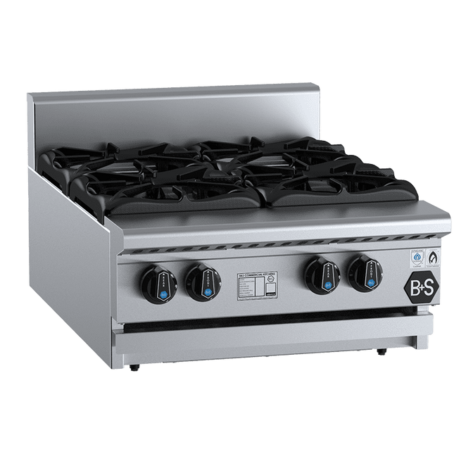 B+S Black Benchtop Four Burner Boiling Top Cooktop Open Burner Bench Mounted LPG