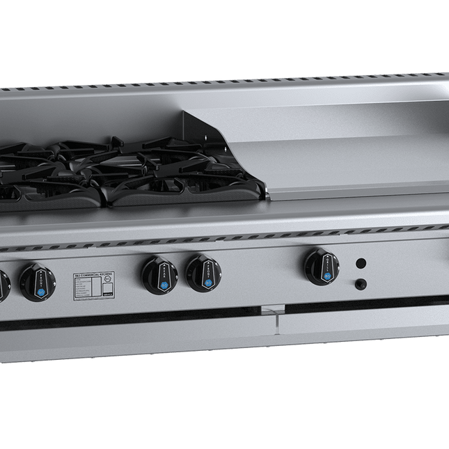 B+S Black Combination Four Open Burners & 600 mm Grill Plate Bench Mounted LPG