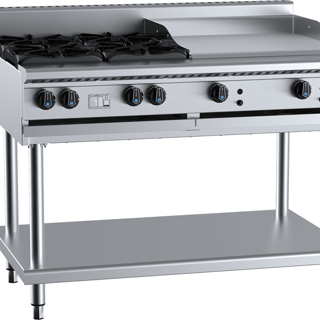 B+S Black Combination Four Open Burners & 600mm Grill Plate LPG