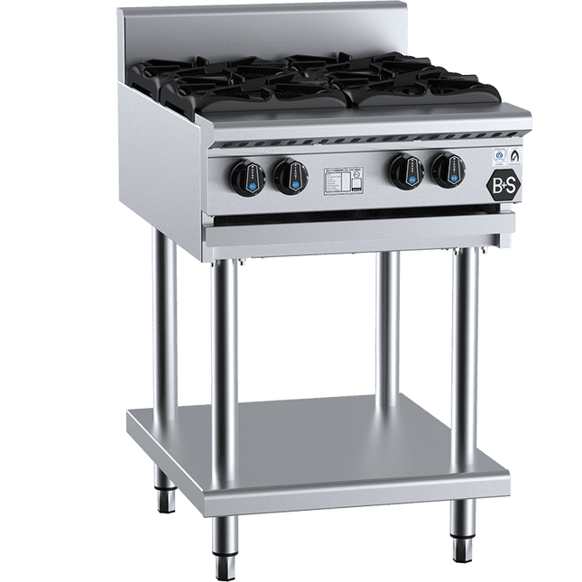 B+S Black Four Burner Boiling Top Cooktop With Stand Natural Gas