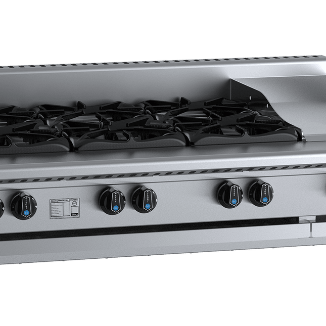B+S Black Combination Six Open Burners & 300mm Grill Plate Bench Mounted LPG