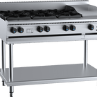 B+S Black Combination Six Open Burners & 300mm Grill Plate Natural Gas