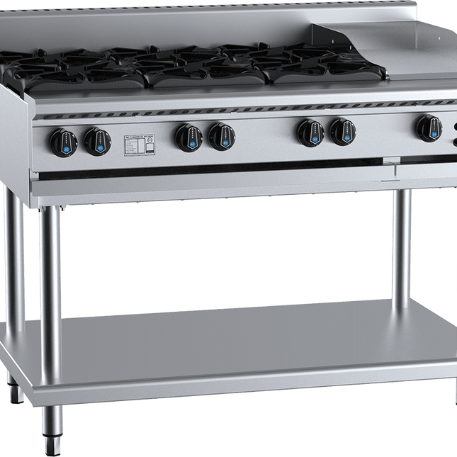 B+S Black Combination Six Open Burners & 300mm Grill Plate LPG