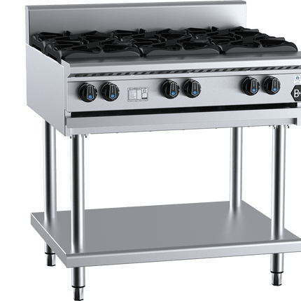 B+S Black Six Burner Boiling Top Cooktop With Stand Natural Gas